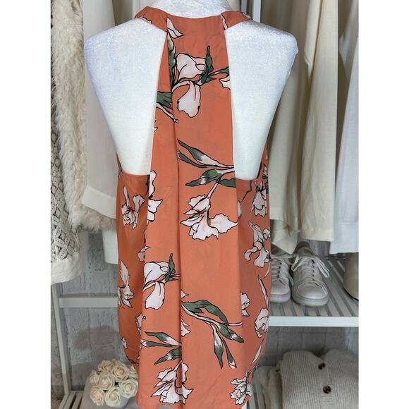 Loft Women's Size M Coral Floral High Neck Rackerback Flowy Tank #0531 - Picture 4 of 9